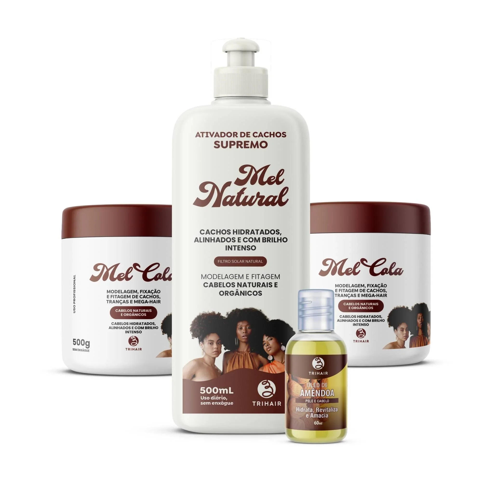 2 Mel Cola Trihair - 500g + Ativador Mel Natural + Óleo Capilar Amendoa - Trihair Cosméticos